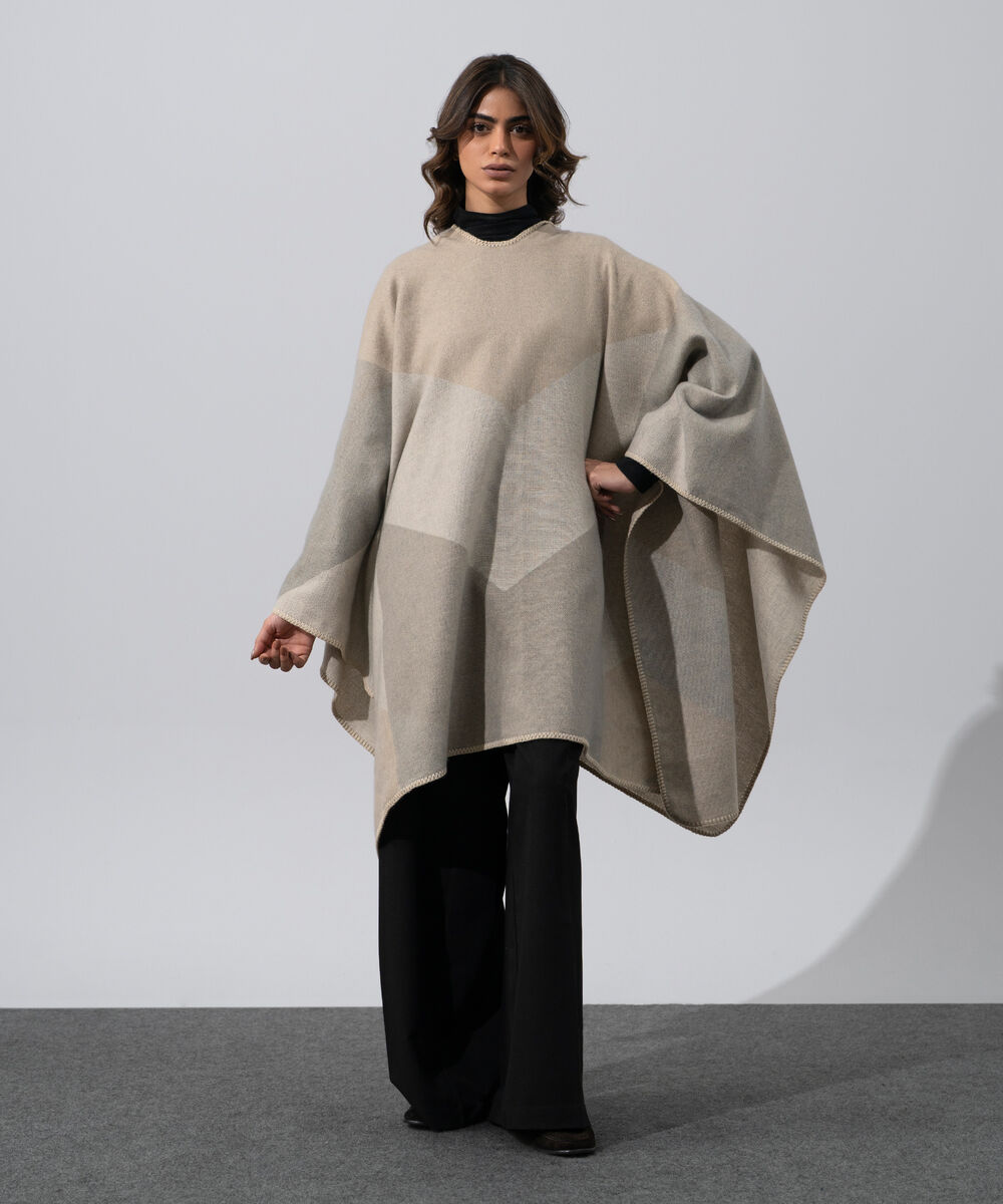 Women's Western Wear Grey Polyester Cape Shawl