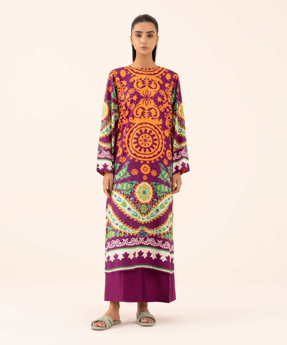 Women's RTW Arabic Lawn Purple Printed Straight Shirt