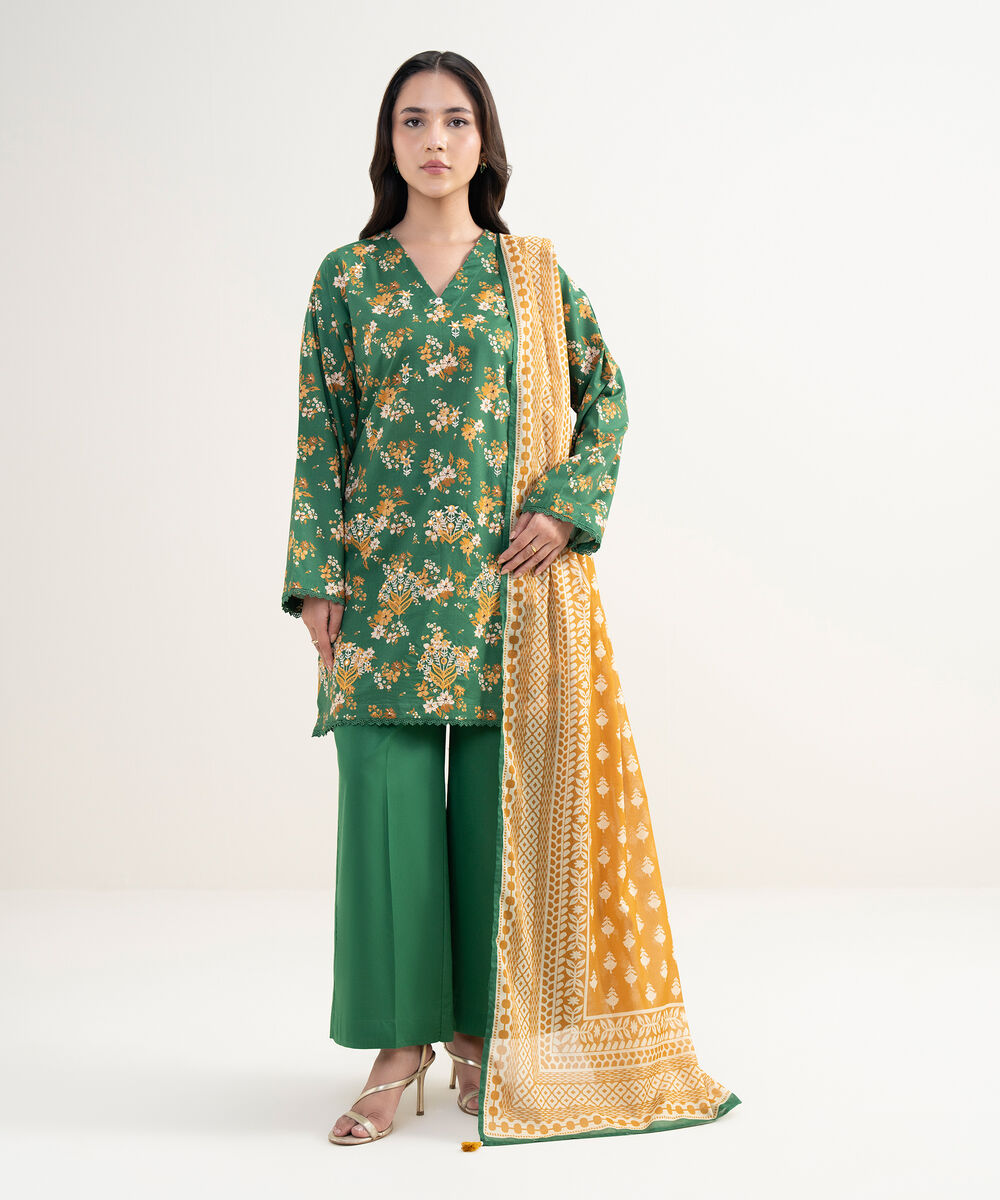 Women's RTW Cotton Viscose Embroidered Green Straight Shirt