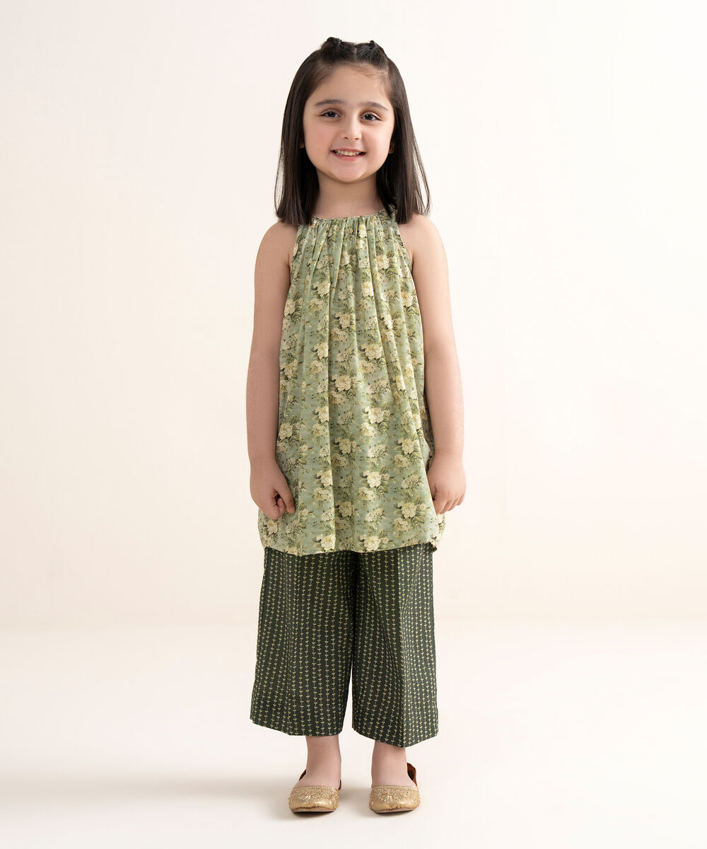 Girls Two Piece Printed Arabic Lawn Suit
