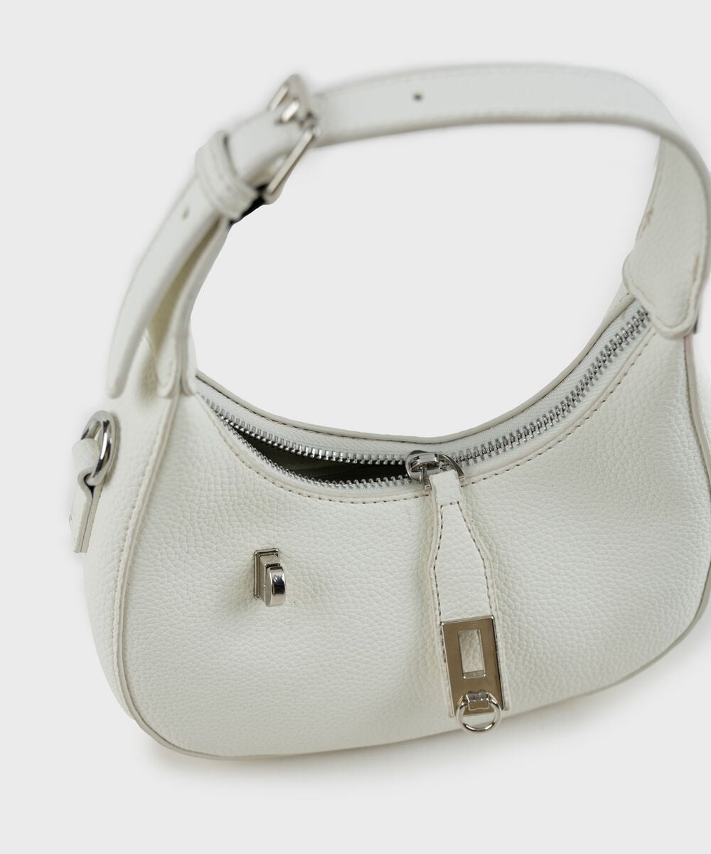Women's White Short Handle Bag With Zip Clouser