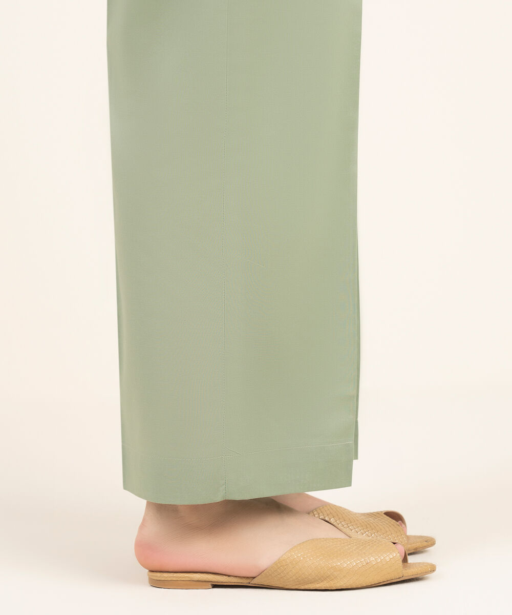 Women's RTW Cambric Solid Green Straight Pants