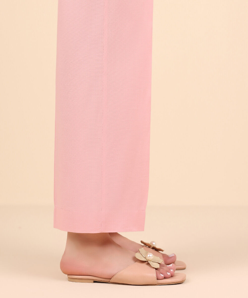 Women's Pret Cambric Pink Solid Straight Pants