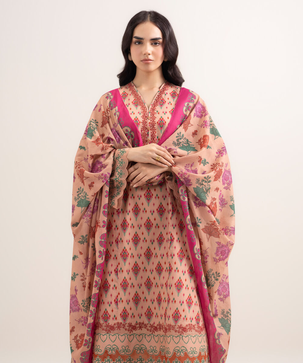 Women's Unstitched Lawn Embroidered Multi 2 Piece Suit