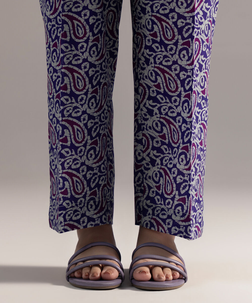 Women's RTW Crosshatch Printed Purple Straight Pants