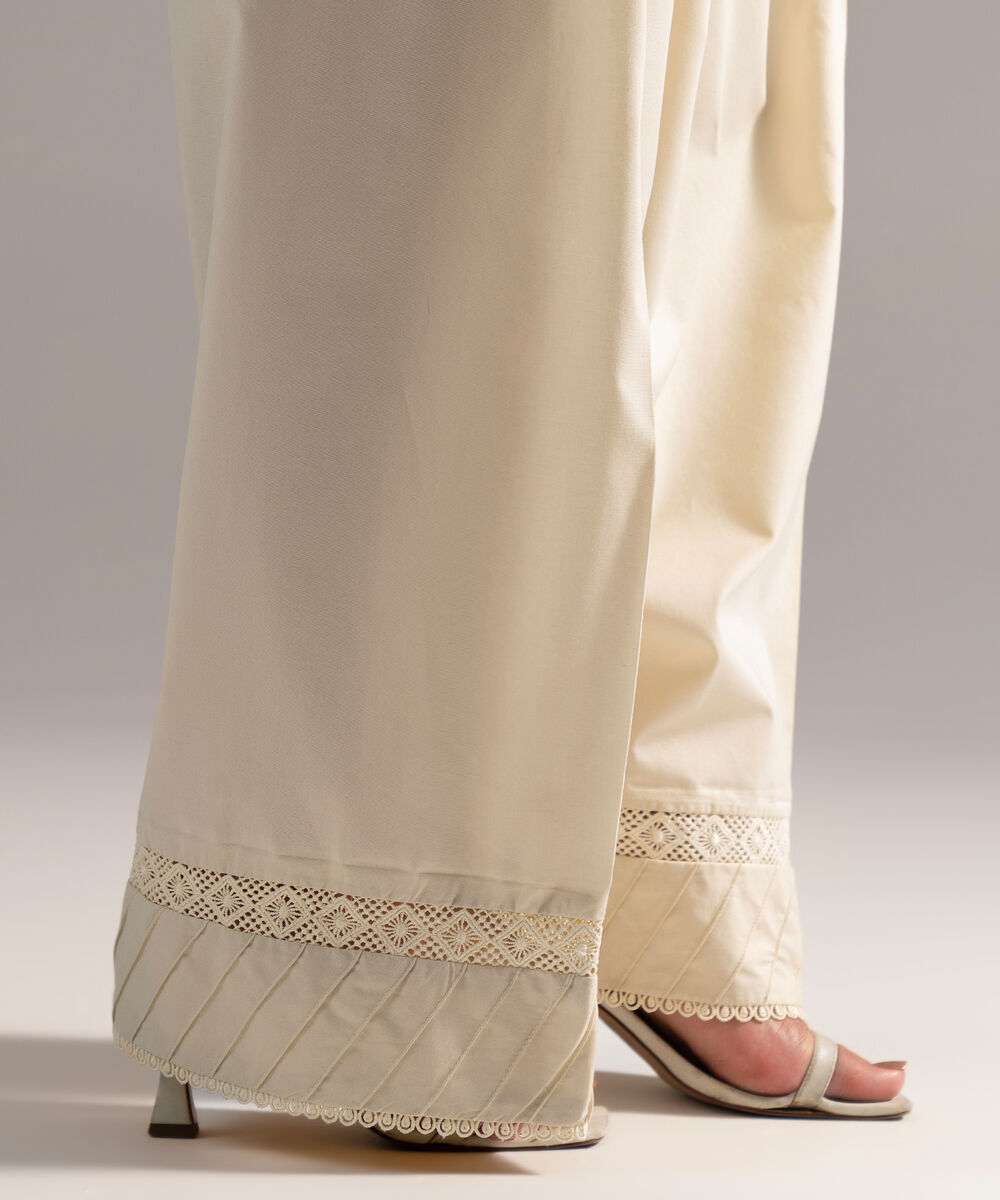 Women's RTW Cambric Solid Off White Shalwar