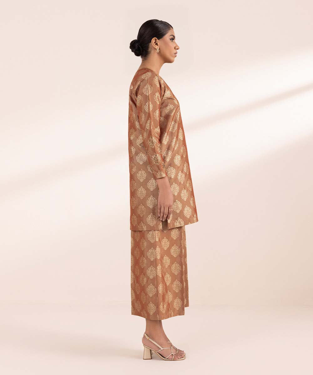 Woman - Brown Embellished Jacquard Shirt