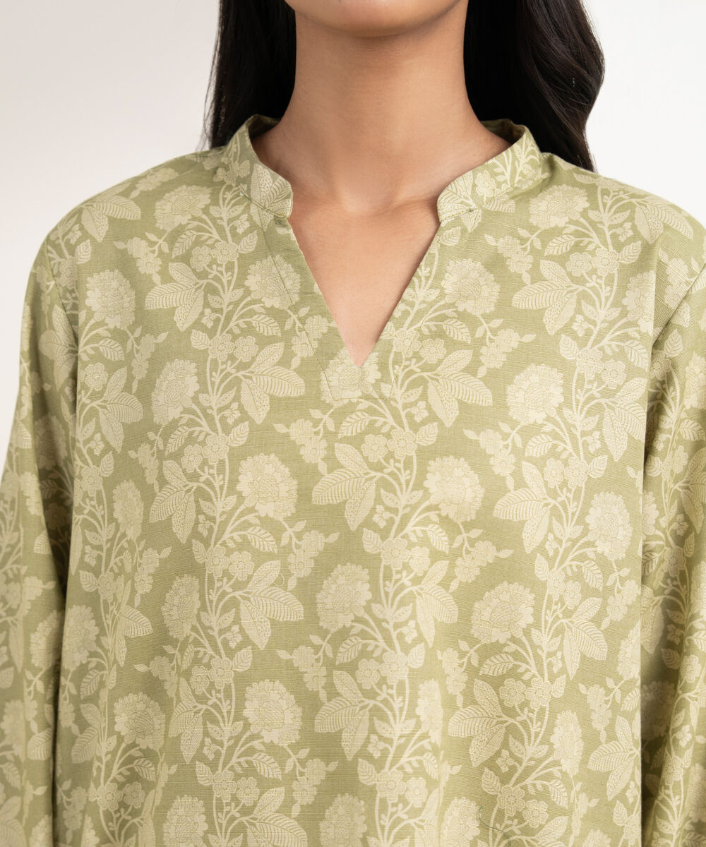 Women's RTW Khaddar Printed Green 3 Piece Suit