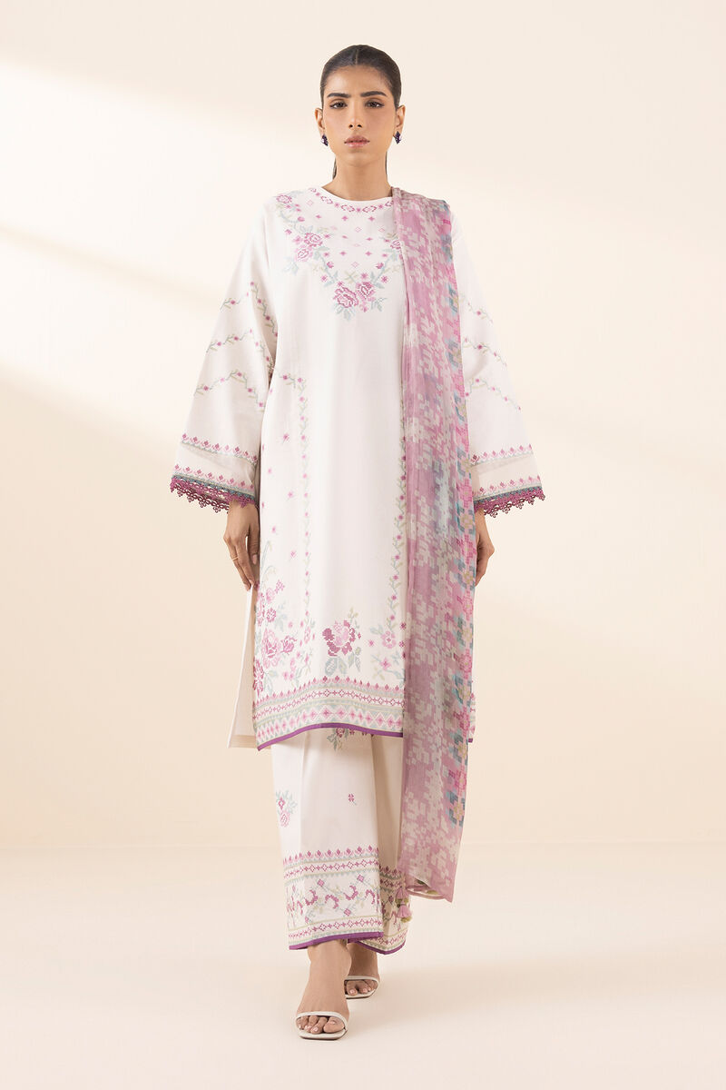 3 Piece - Embroidered Dobby Suit