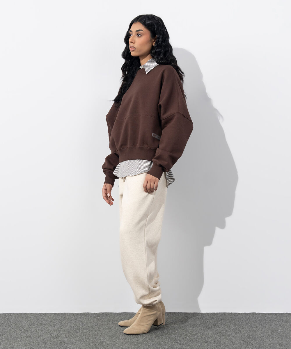 Women's Western Wear Brown Oversized Fleece Sweatshirt