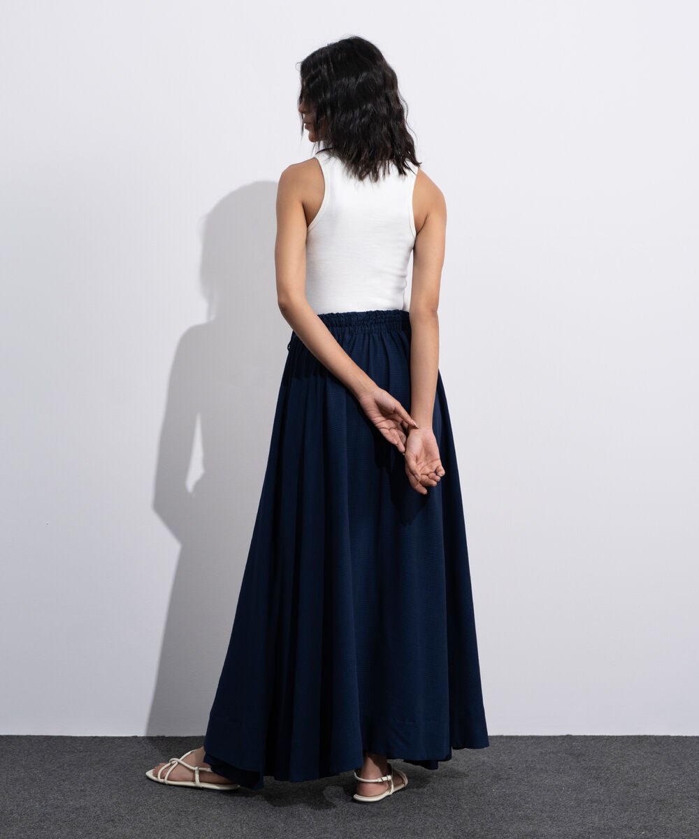 Women's Blue Smocked Skirt With Tie Detail