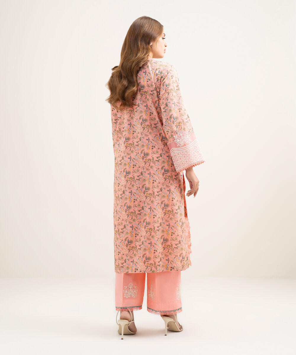 Women's RTW Lawn Embroidered Pink A-Line Shirt