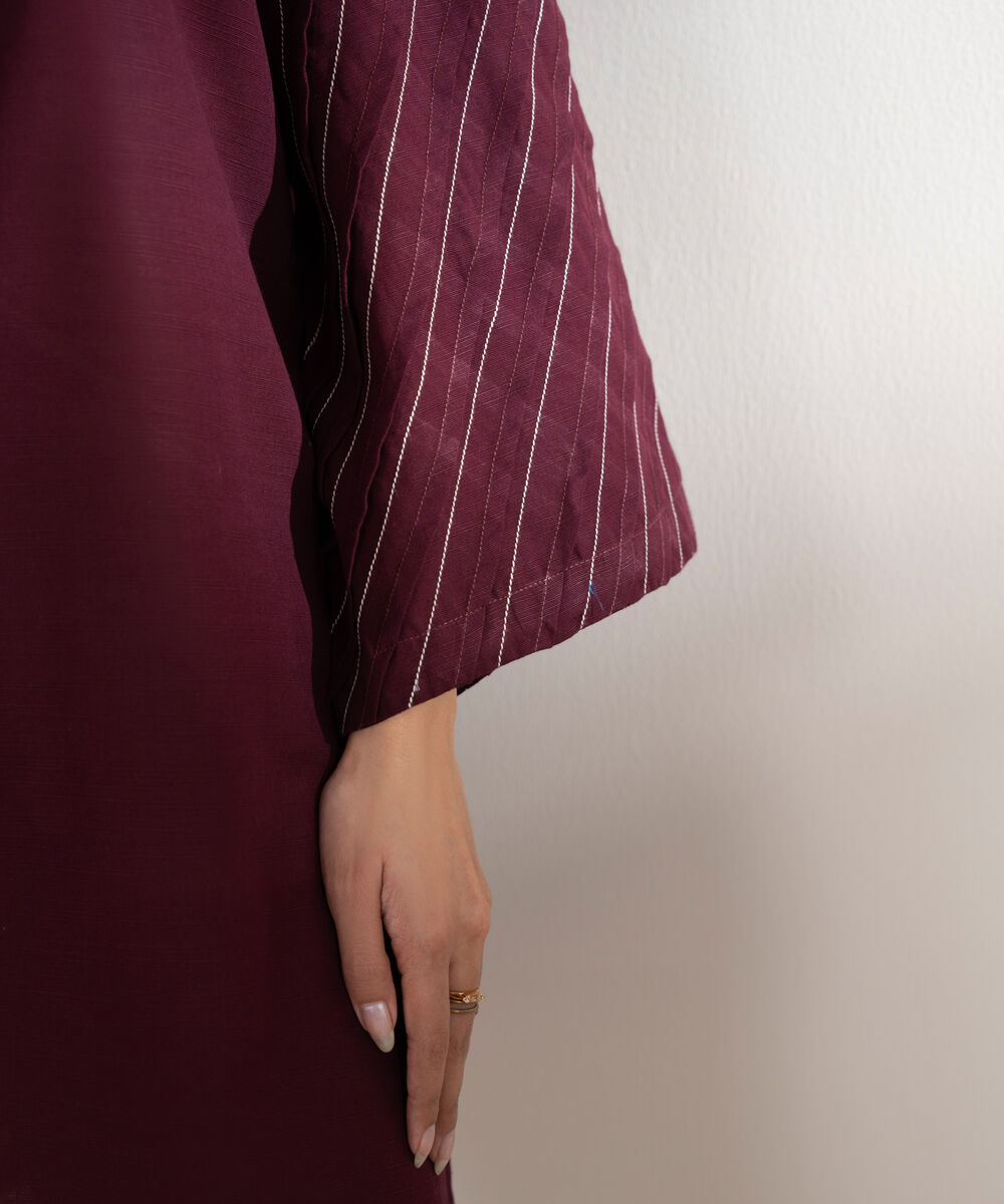 Women's RTW Khaddar Solid Straight Purple Shirt