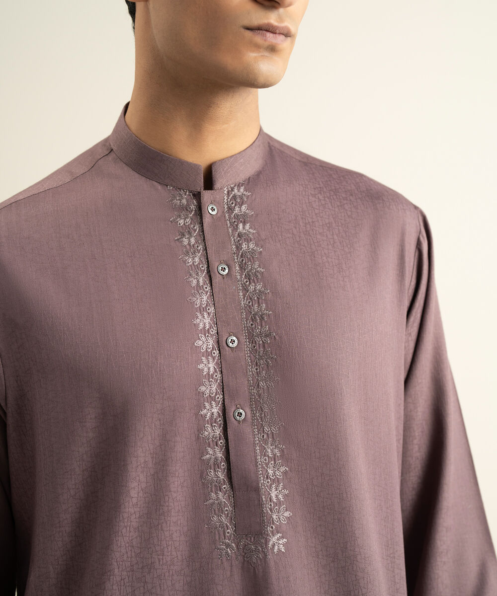 Men's mauve Blended Jacquard Kurta