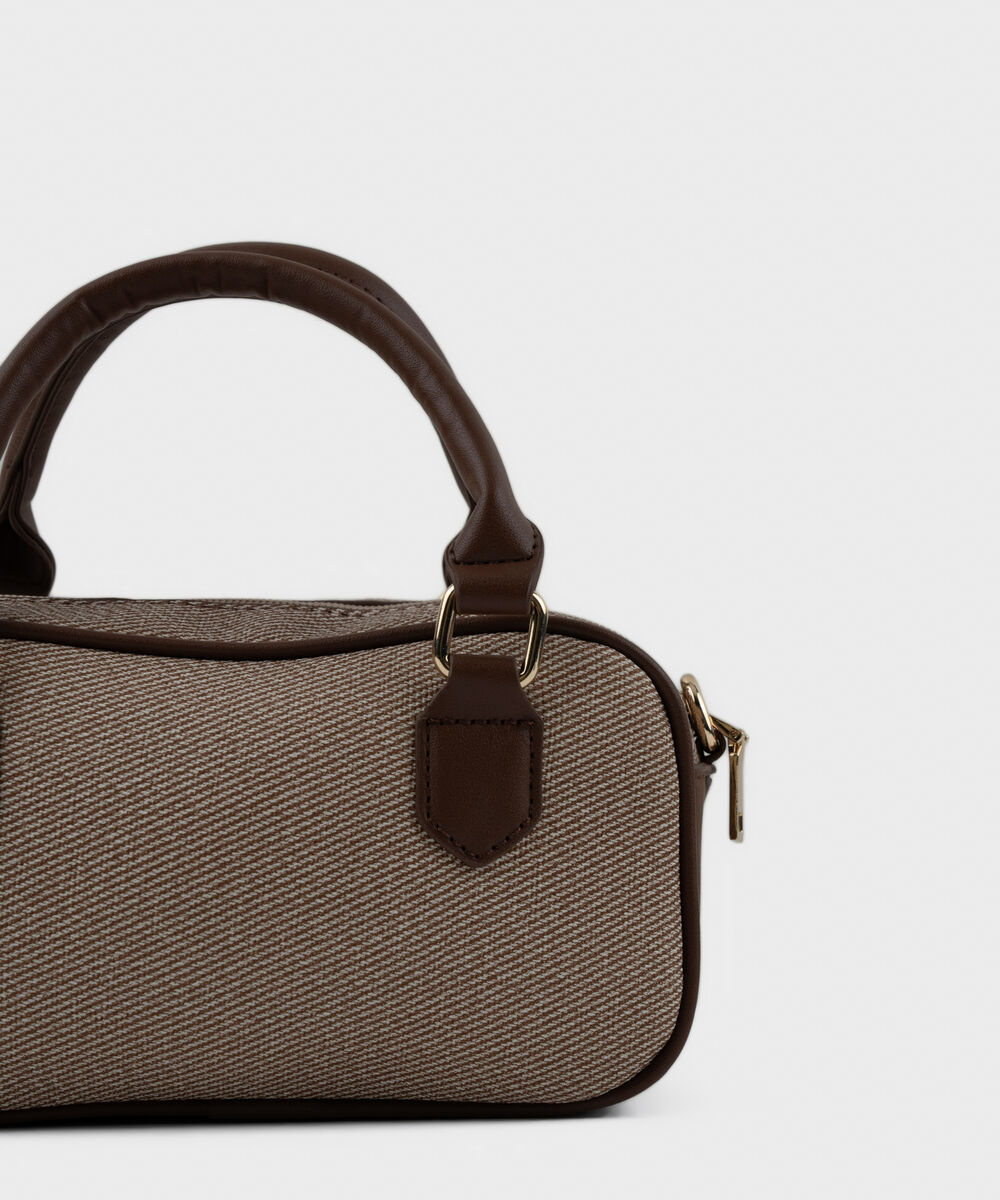 Women's Brown Short Handle Bag With Zip Clouser