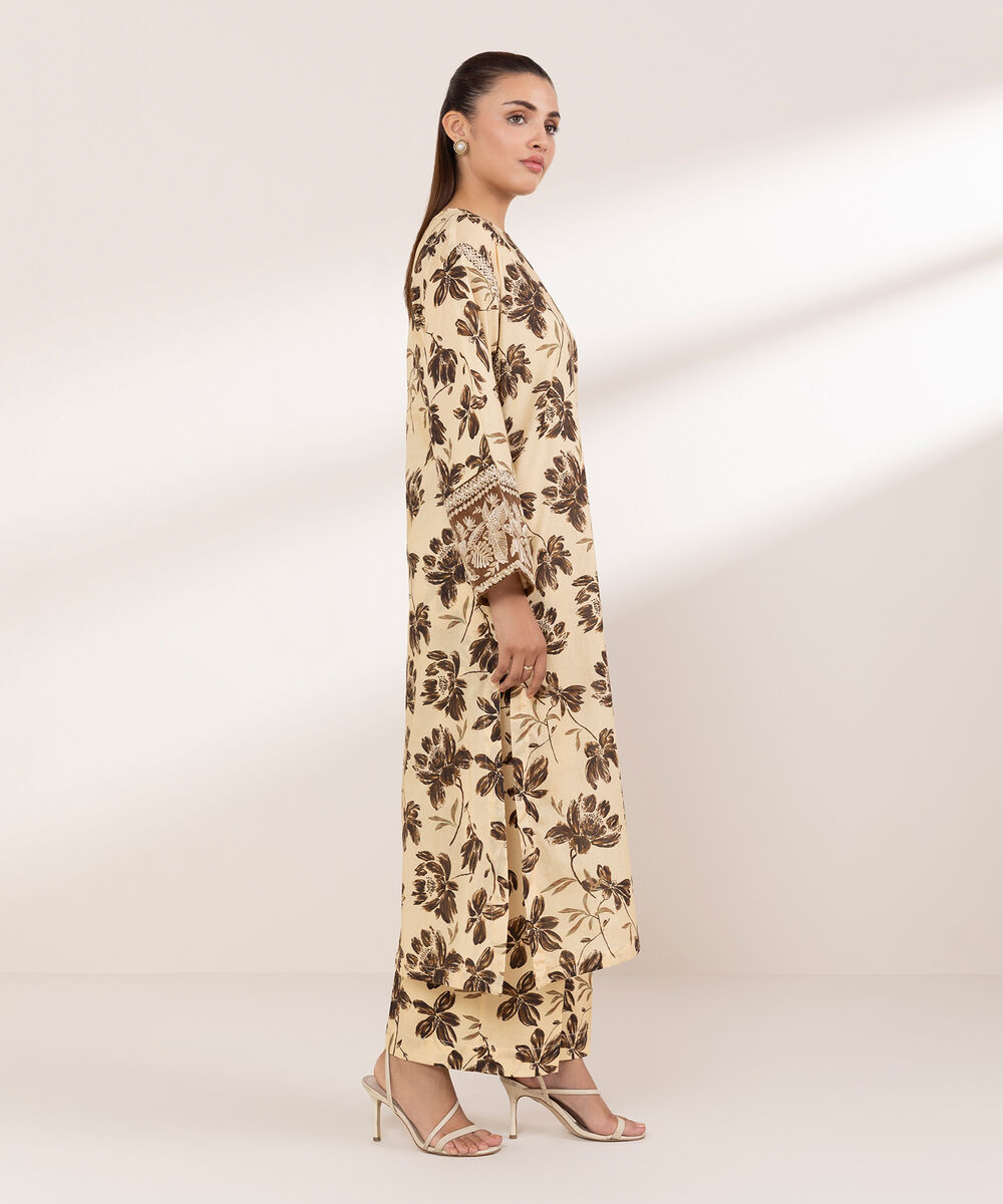 Women's RTW Lawn Beige Embroidered Boxy Shirt