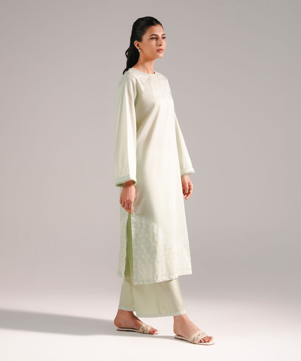 Women's RTW Lawn Printed Green Straight Shirt