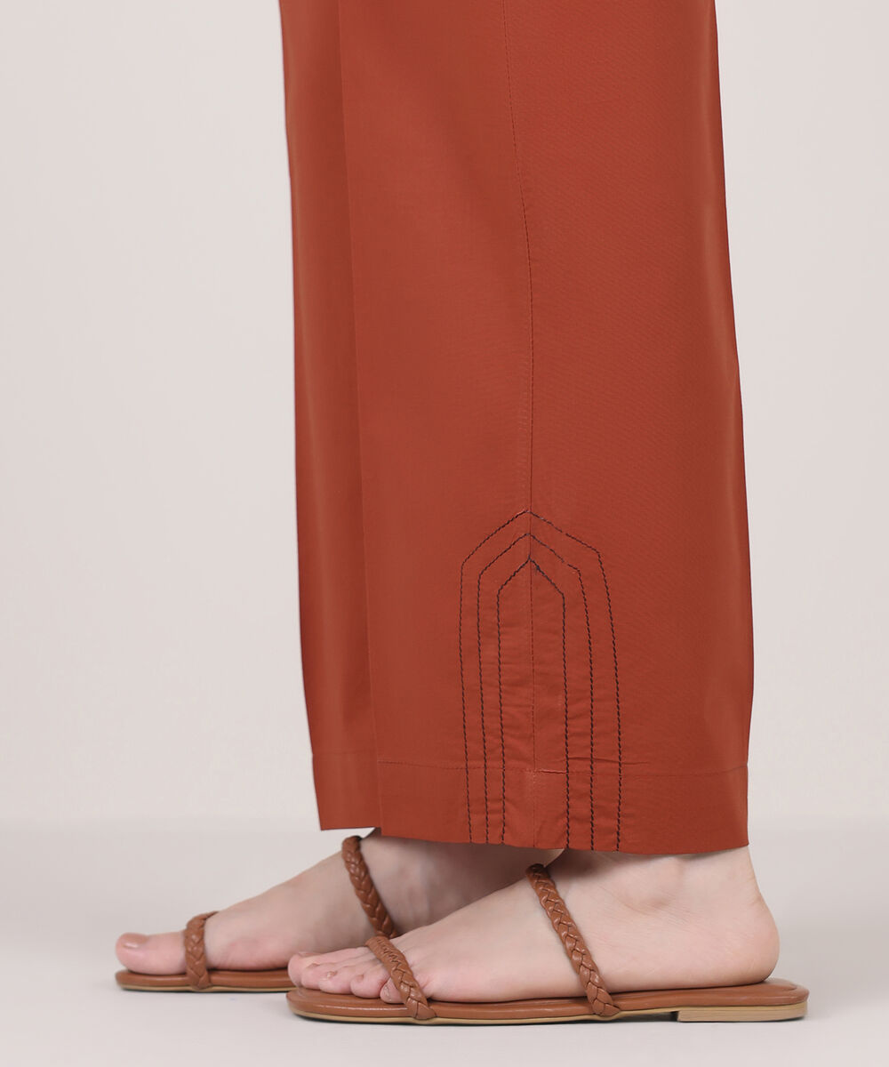 Women's RTW Cambric Orange Solid Straight Pants