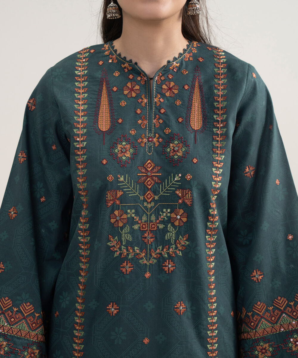 Women's Unstitched Lawn Embroidered Blue 3 Piece Suit