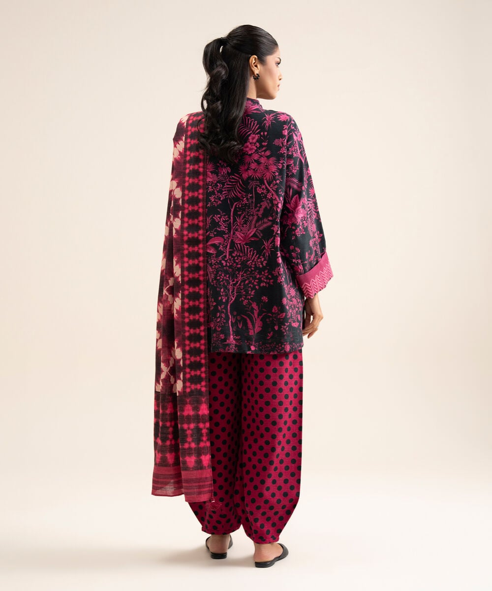 Women's Unstitched Premium Khaddar Printed Pink 3 Piece Suit