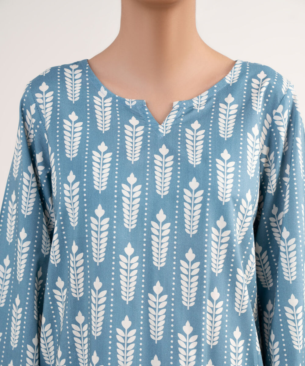 Women's RTW Lawn Viscose Blue Printed A-Line Shirt
