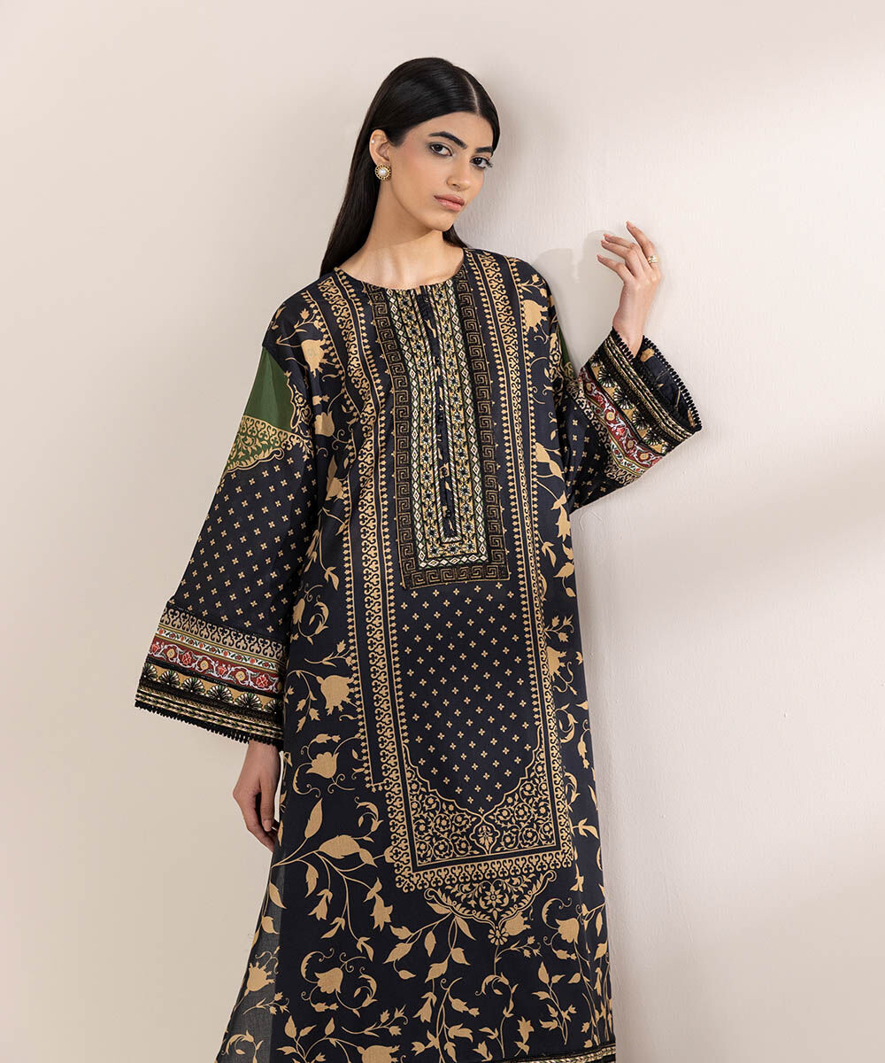 Women's RTW Lawn Black Embroidered Boxy Shirt