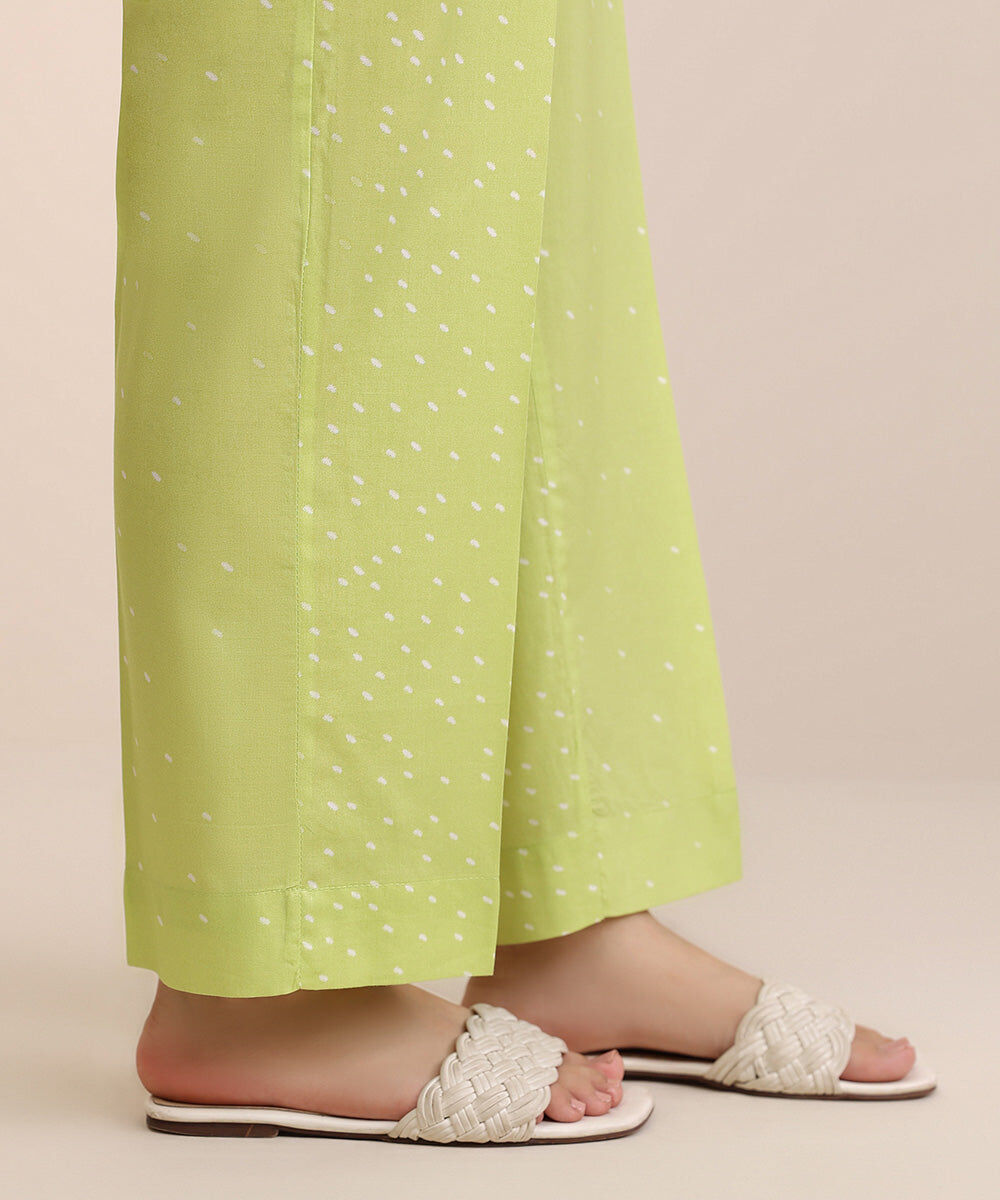 Women's Pret Cotton Viscose Green Printed Straight Pants