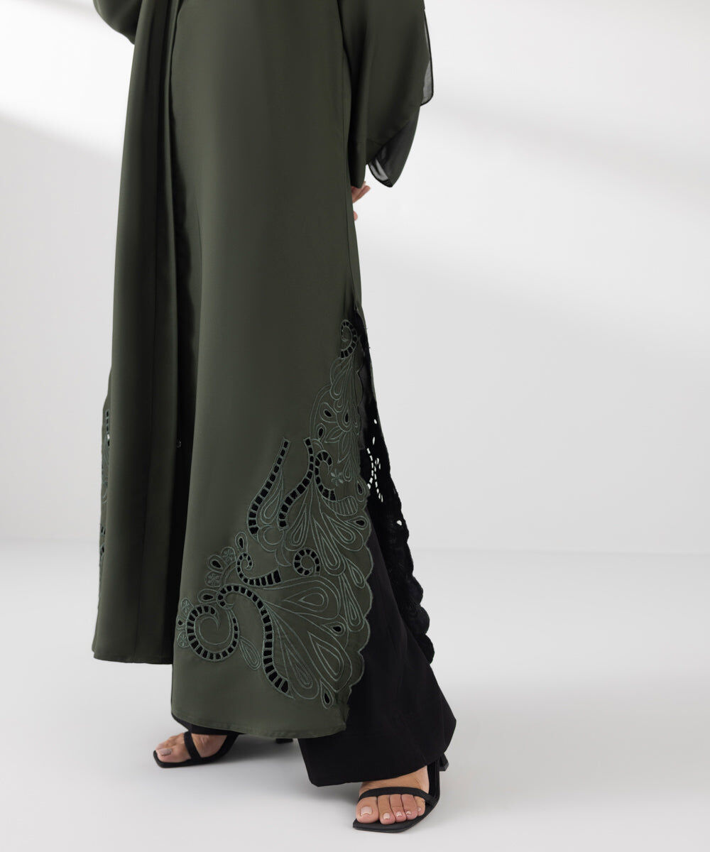 Woman - Green Embroidered Abaya Set