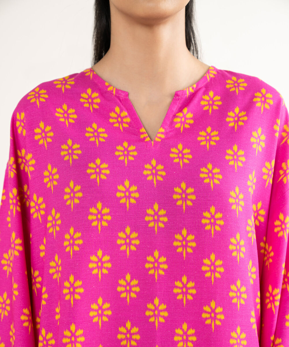 Women's RTW Cotton Viscose Pink Printed Drop Shoulder Shirt