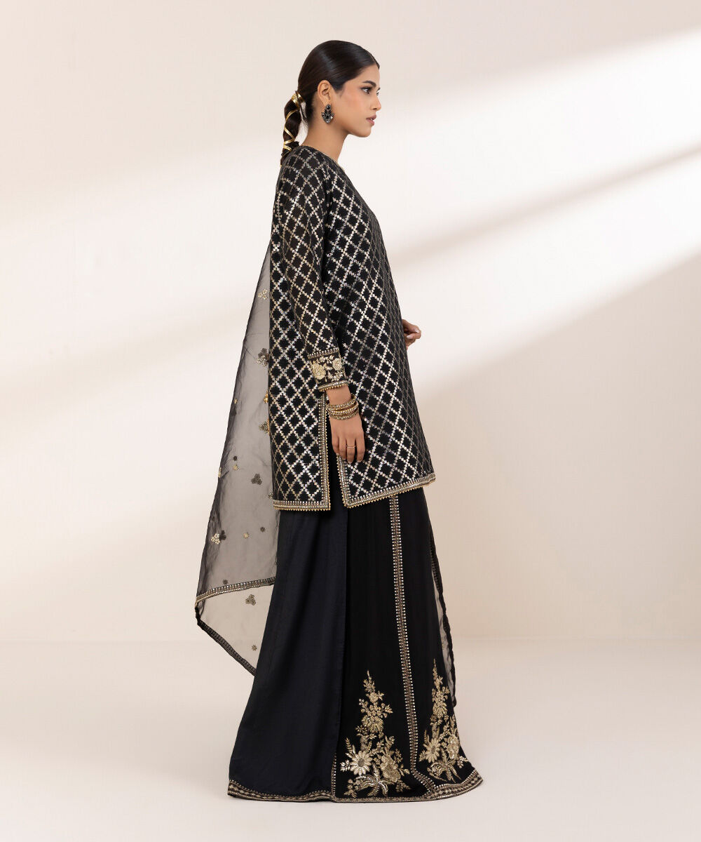 Women's RTW Masoori Black Embroidered Three Piece Suit