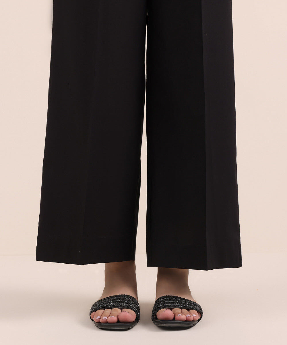 Woman - Black Solid Cambric Culottes