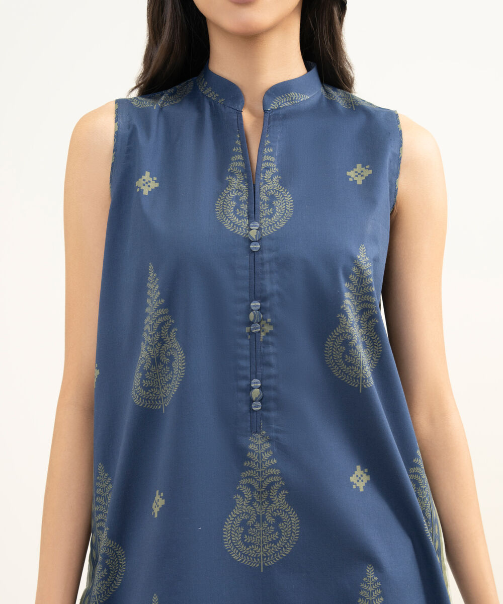 Women's Unstitched Lawn Printed Blue 3 Piece Suit