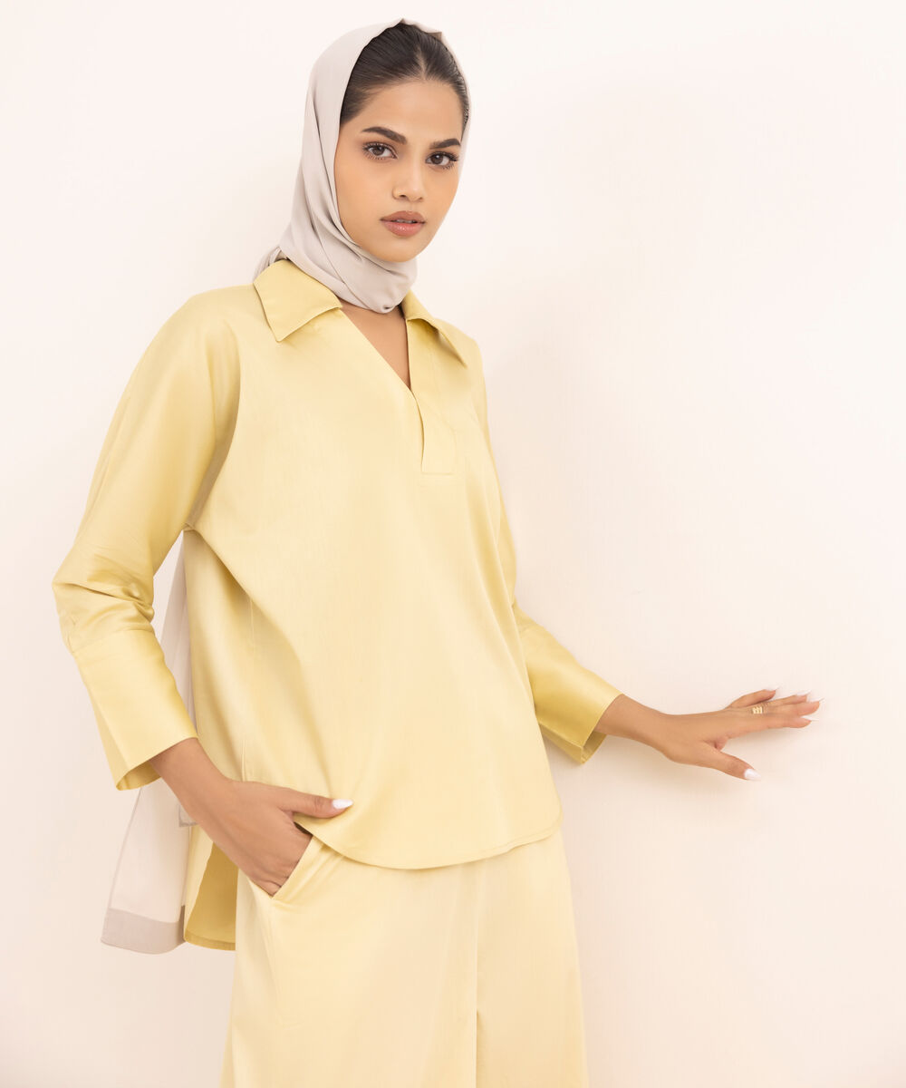 Women's Yellow Cotton Modest Wear Top