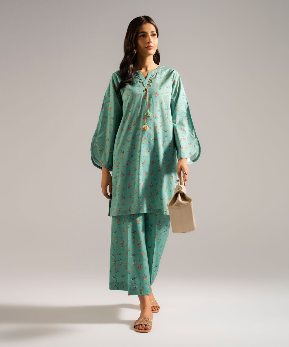 Women's RTW Lawn Printed Green  Straight Shirt