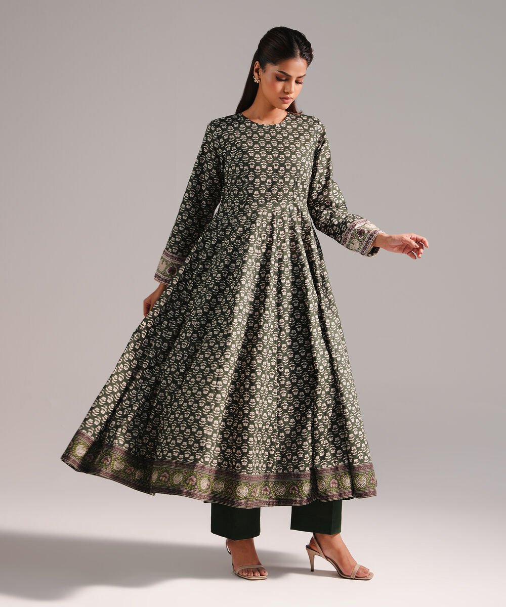 Women's RTW Textured Lawn Printed Dark Green 2 Piece Suit