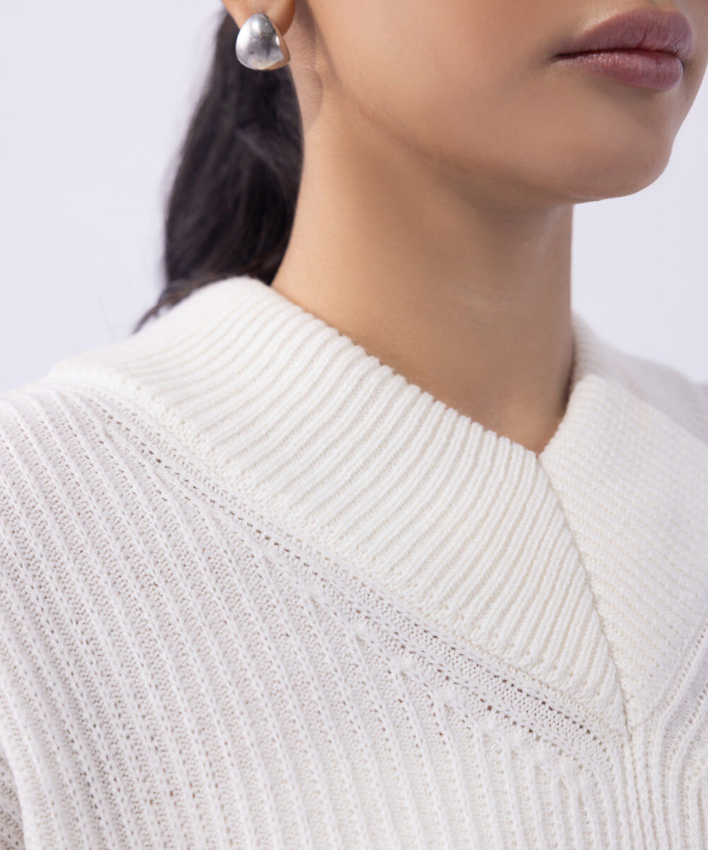 Woman - Off White V Neck Knit Sweater