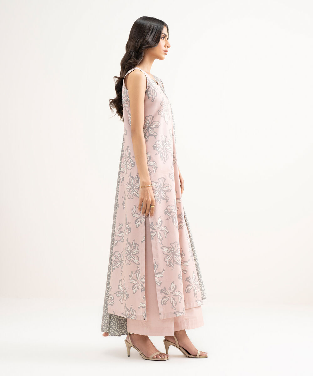 Women's Unstitched Lawn Printed Pink 3 Piece Suit