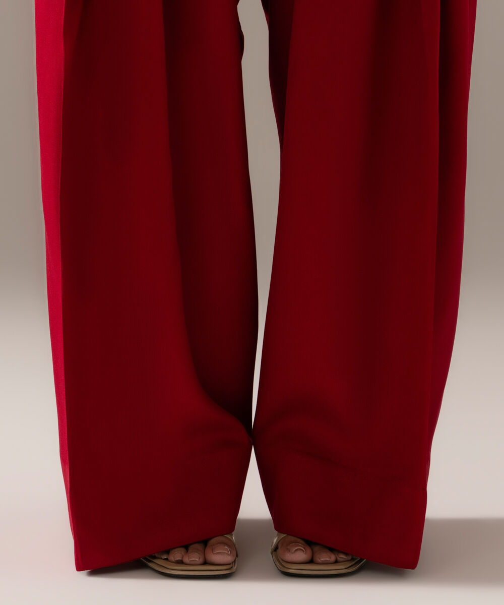 Women's RTW Bedford Solid Red Farshi Shalwar