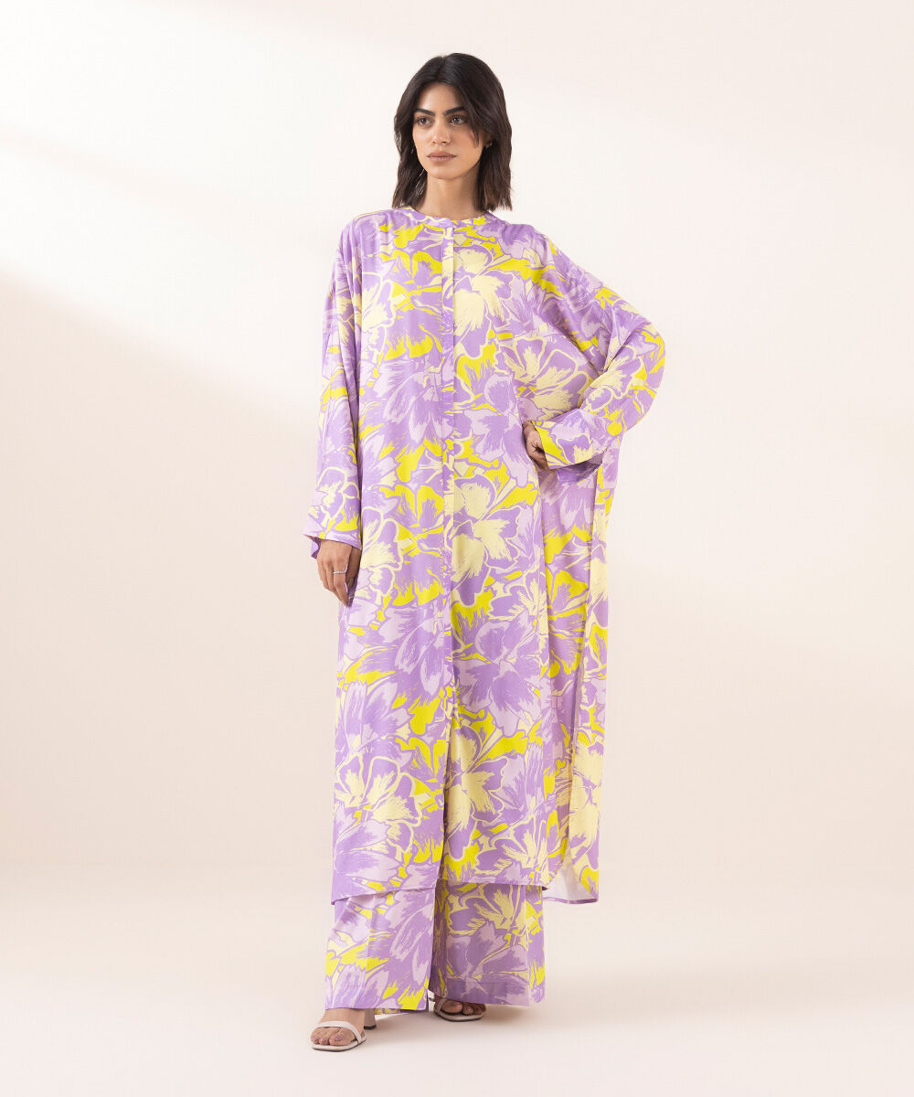 Women's RTW Arabic Lawn Purple Printed Boxy Shirt