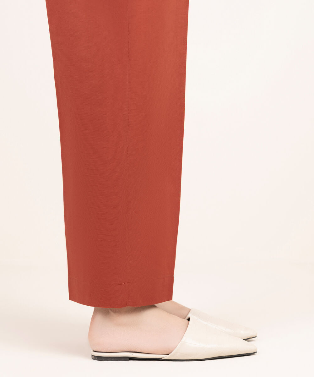 Women's RTW Cambric Orange Solid Straight Pants