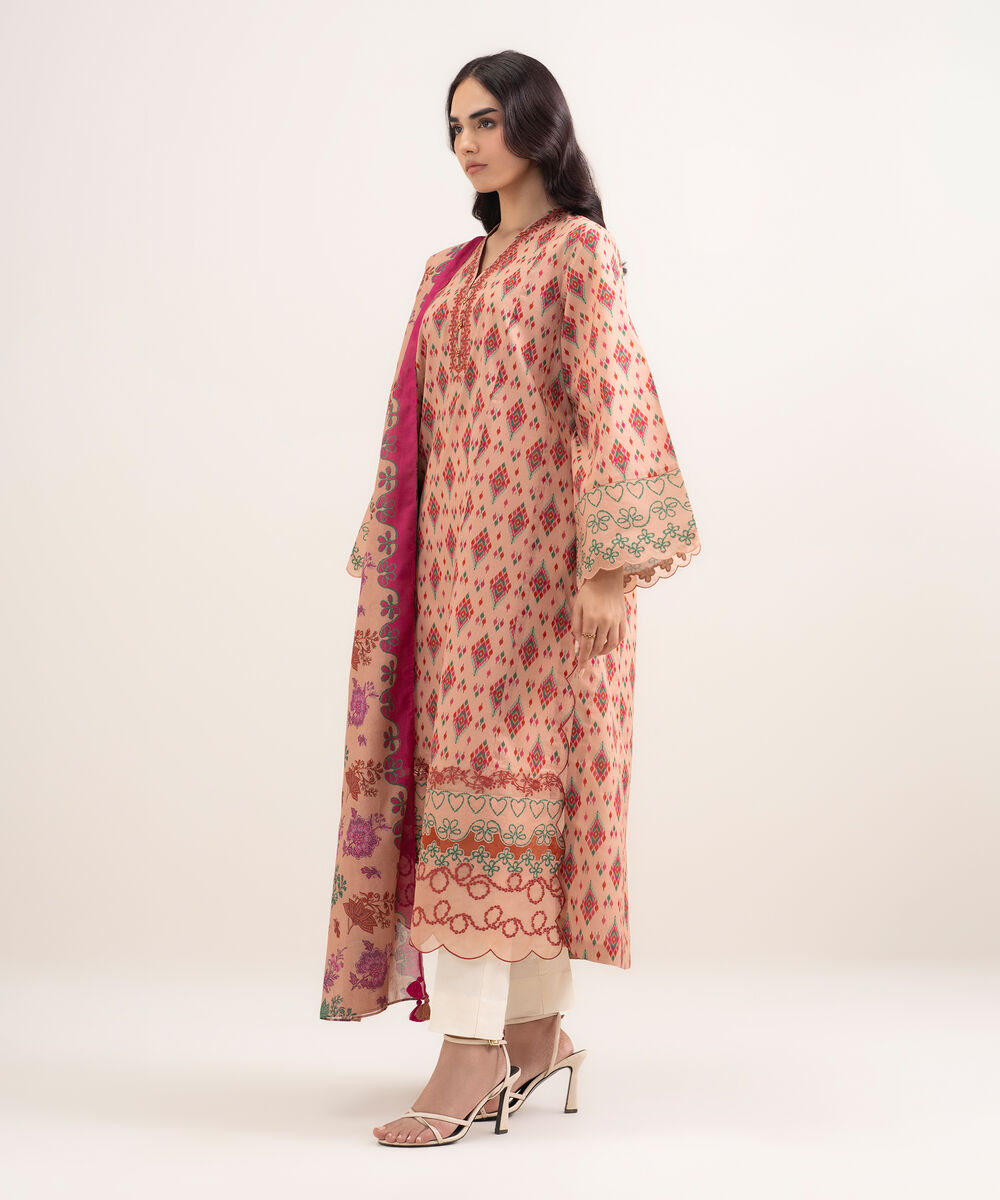 Women's Unstitched Lawn Embroidered Multi 2 Piece Suit