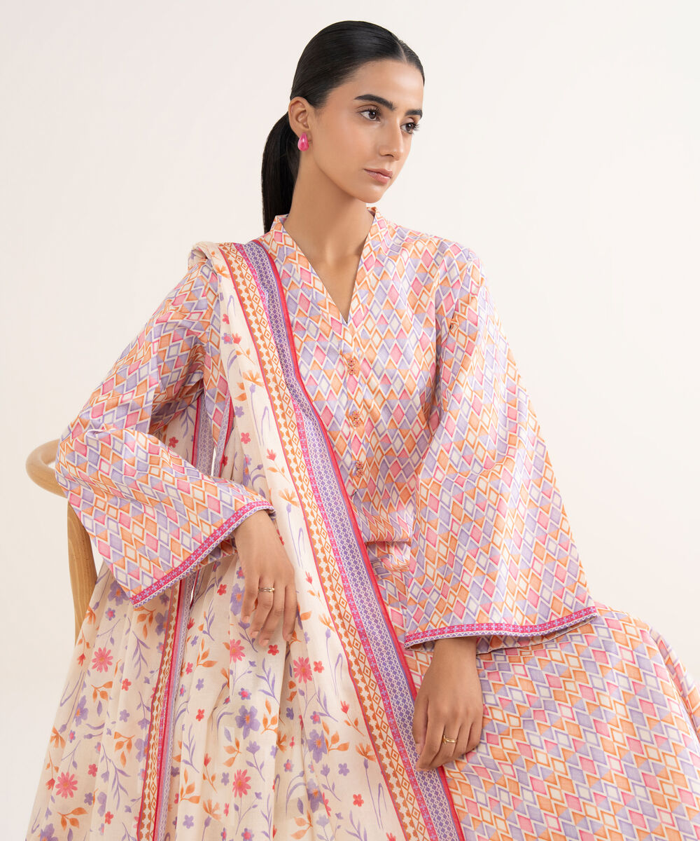 Women's Unstitched Lawn Printed Multi 3 Piece Suit