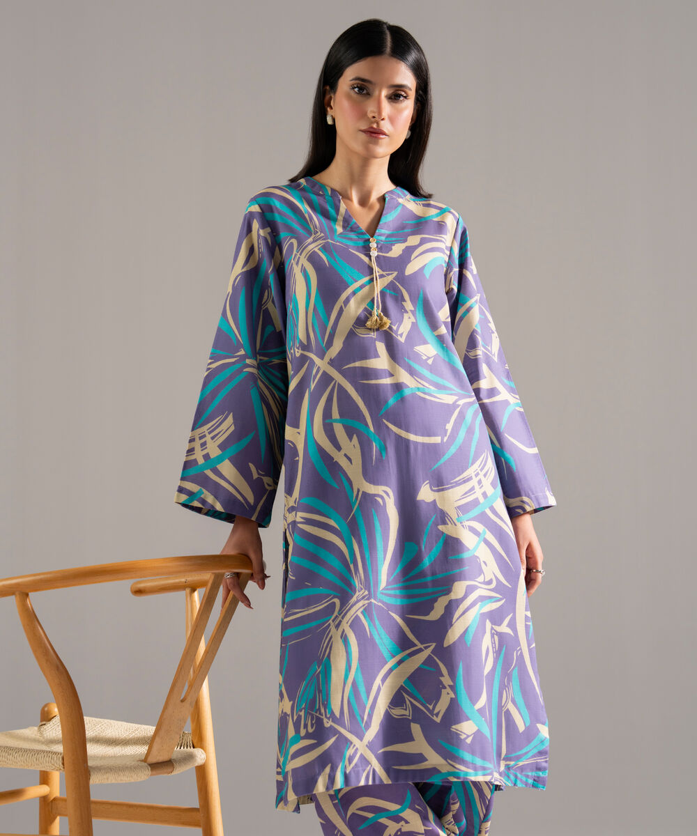 Women's RTW Khaddar Printed Purple 2 Piece Suit