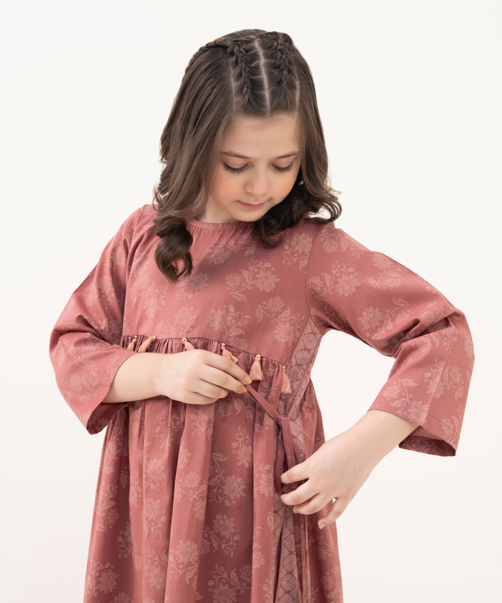 Girl's Cotton Viscose Printed Pink 2 Piece Suit