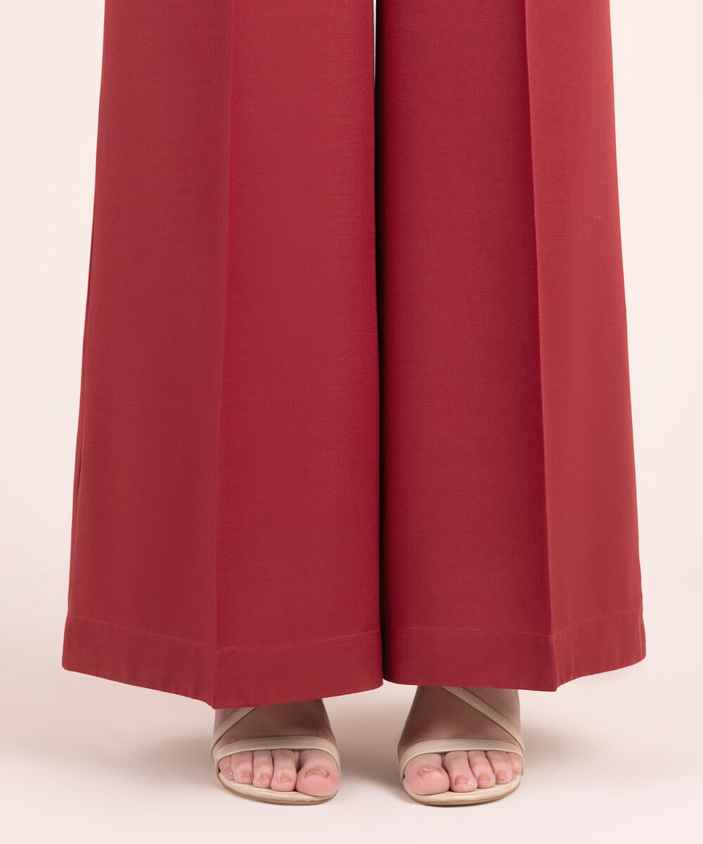 Women's RTW Textured Viscose Solid Maroon Culottes