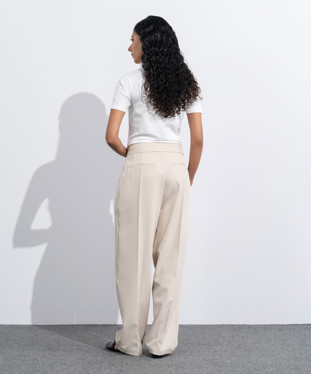 Women's Western Wear Beige Slouchy Tailored Trousers