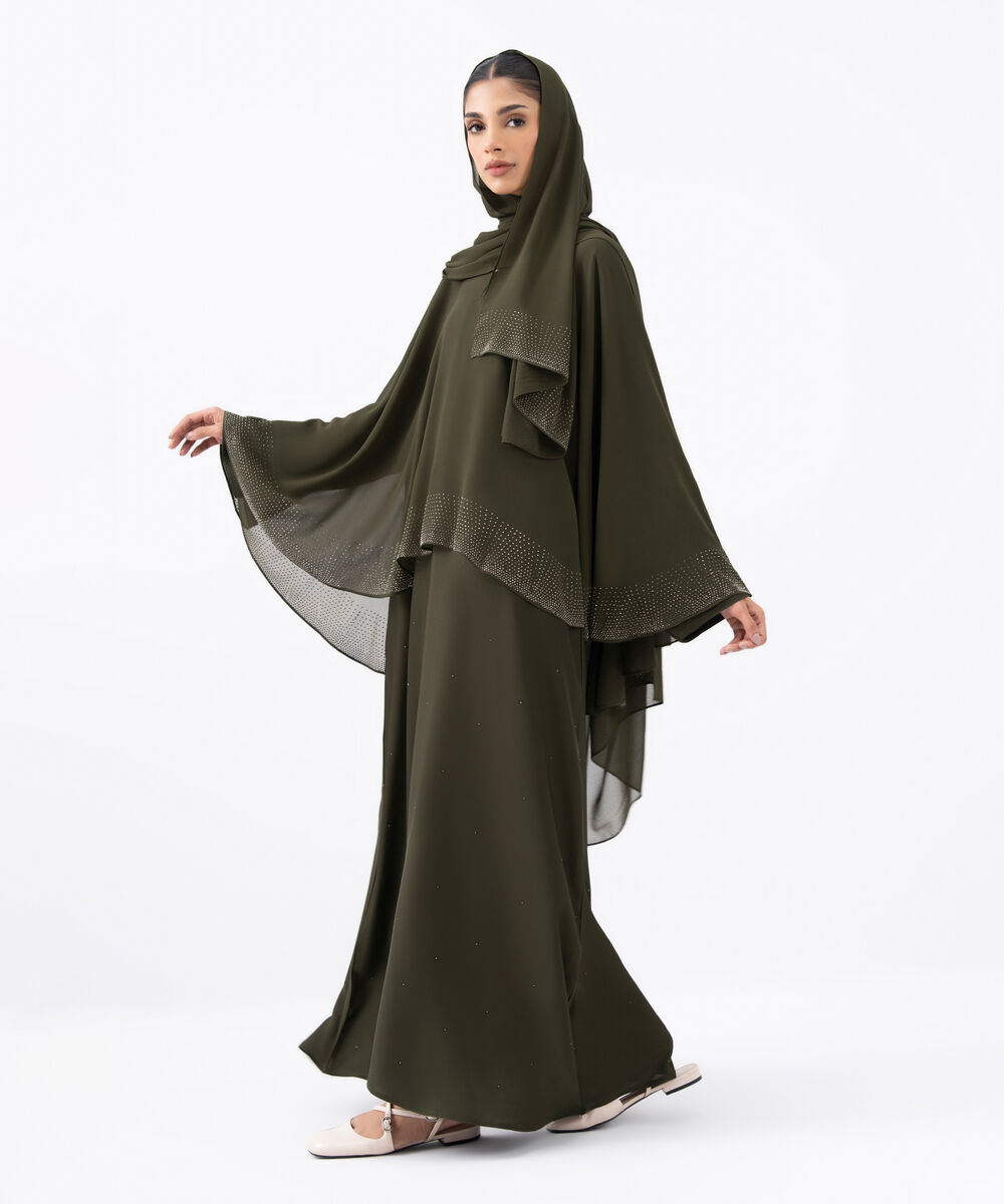 Women's Green Polyester Abaya Set