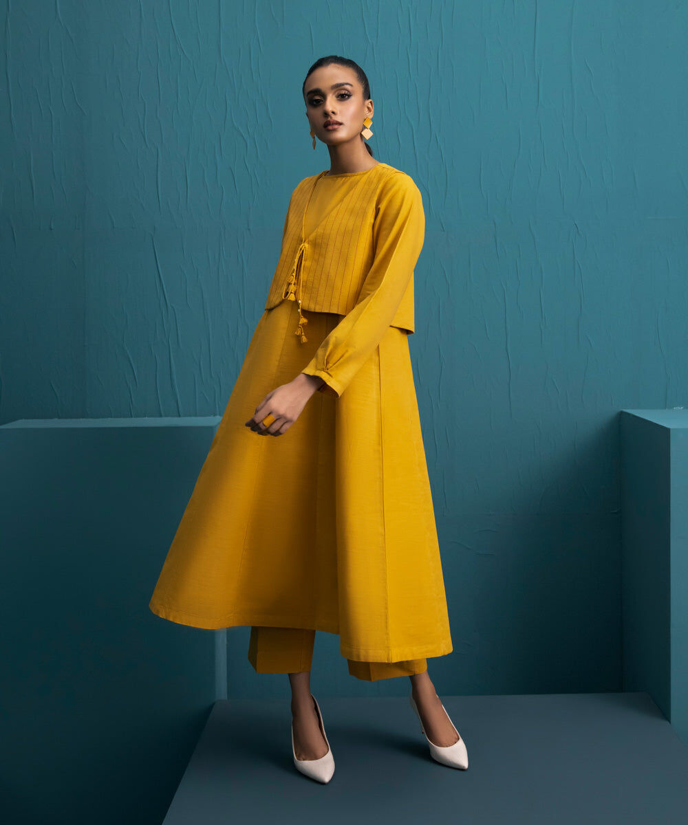 Flared Khaddar Shirt With Cropped Jacket