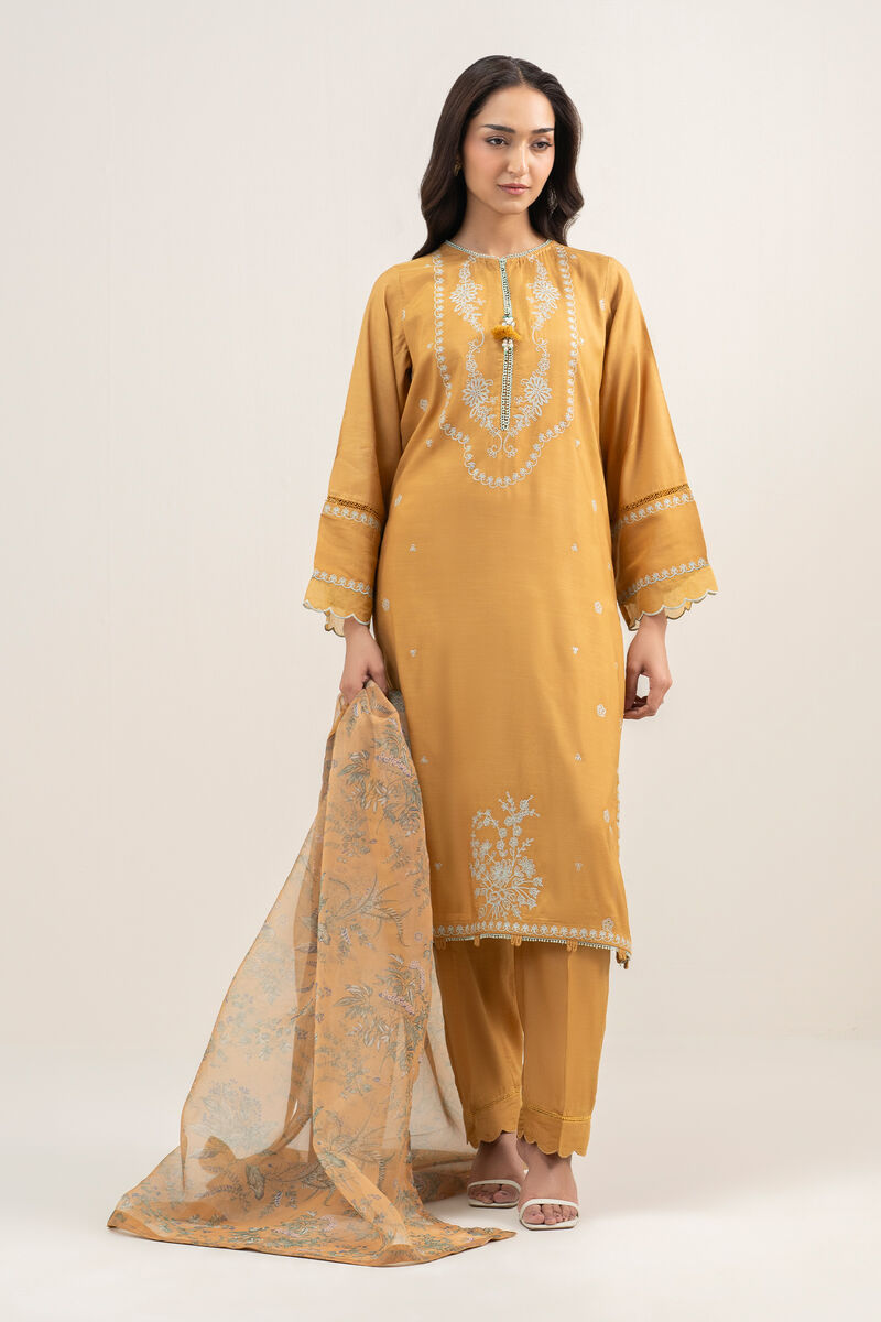 3 Piece - Embroidered Raw Silk Suit