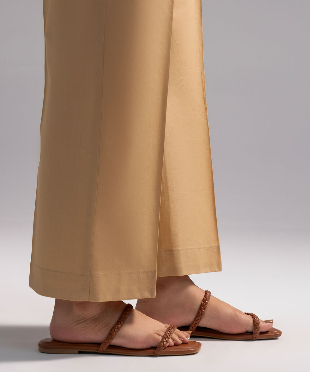 Women's RTW Cambric Solid Beige Straight Pants